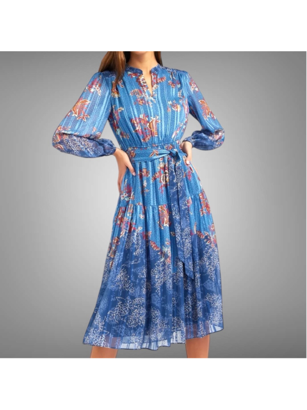 Current Air Betsy Floral Midi Dress Blue Size S